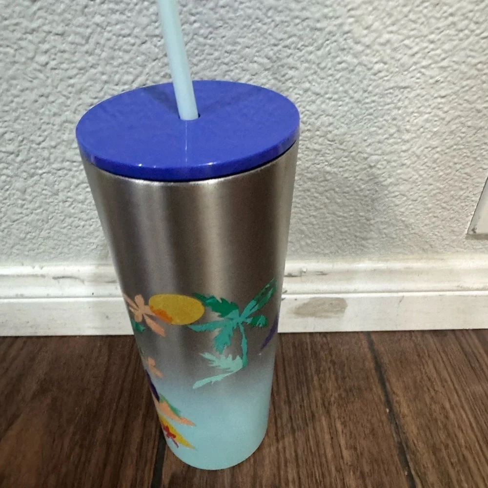 STARBUCKS Limited Stainless Steel Tumbler Mermaid & Palm Tree Beach Scene 24oz